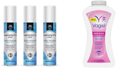 Summer's Eve Baby Powder Spray 3 Pack and Vagisil Odor Block Powder for Women, Helps Prevent Chafing, Talc-Free