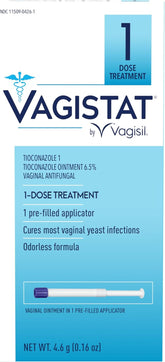 Vagisil Vagistat 1 Day Single-Dose Yeast Infection Treatment for Women, Antifungal Ointment Helps Relieve External Itching and Irritation, 1 Pre-Filled No Touch Vaginal Applicator (Pack of 1)