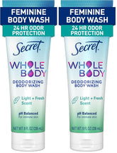 Secret Feminine Wash, 24 HR Deodorizing Feminine Body Wash for Women, Removes 6x Causes of Odor, PH Balanced, Safe to Use Everywhere, Light & Fresh, 8.0 oz, (Pack of 2)