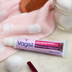 Vagisil Maximum Strength Feminine Anti-Itch Cream with Benzocaine for Women, Helps Relieve Yeast Infection Irritation, Gynecologist Tested, Fast-Acting, Soothes and Cools Skin, 1 oz (Pack of 2)
