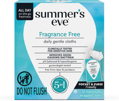 Summer's Eve Feminine Wipes, Fragrance Free, Individually Wrapped Vaginal Wipes with Gentle pH-Balanced Micellar Water Formula, Feminine Care to Help Remove Vaginal Odor, Gynecologist Tested, 12 Ct