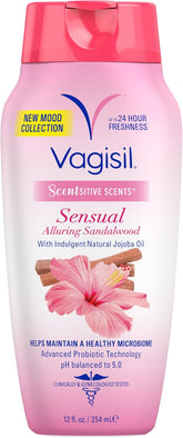 Vagisil Feminine Wash for Intimate Area Hygiene, Scentsitive Scents Sensual Alluring Sandalwood, pH Balanced and Gynecologist Tested, 12 oz (Pack of 1)