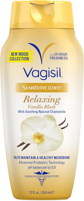 Vagisil Feminine Wash for Intimate Area Hygiene, Scentsitive Scents Relaxing Vanilla Blush, pH Balanced and Gynecologist Tested, 12 oz (Pack of 1)
