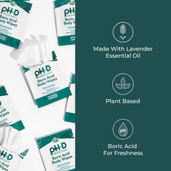 pH-D Feminine Health Support - Boric Acid Wipes - Holistic Body Wipes - Travel Friendly, pH-Balanced, Paraben-Free, and Made with Essential Oils - Sensitive - 20 count