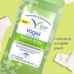 Vagisil Wipes for All Over Cleaning, Health Detox, Formulated with Essential Oils, 20 Wipes in a Re-Sealable Pouch (Pack of 24)
