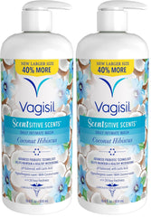 Vagisil Feminine Wash for Intimate Area Hygiene, Scentsitive Scents, pH Balanced and Gynecologist Tested, Coconut Hibiscus, 16.9 oz with Pump (Pack of 2)