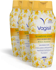 Vagisil Feminine Wash for Intimate Area Hygiene, Scentsitive Scents, pH Balanced and Gynecologist Tested, White Jasmine, 12 oz (Pack of 3)