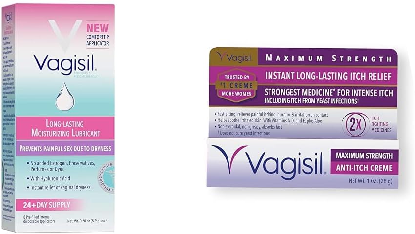 Vagisil Prohydrate Moisturizer & Lubricant, Pack of 1 (8 Total Applicators) + Maximum Strength Anti-Itch Cream, 1 oz