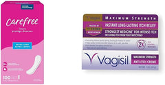 Carefree Panty Liners 100ct & Vagisil Maximum Strength Anti-Itch Cream, Feminine Care Bundle