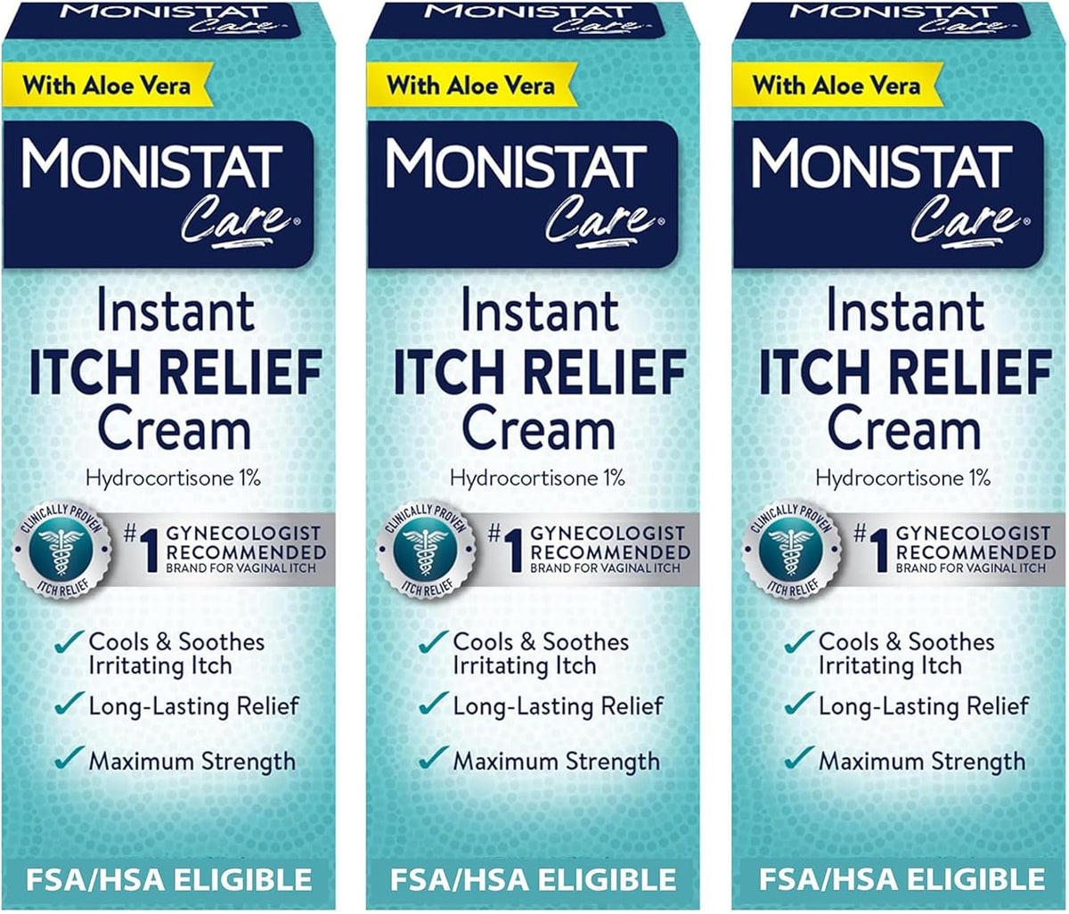 Monistat Instant Itch Relief Cream for Women, Fragrance-Free Formula with Aloe Vera Soothes and Cools Vaginal Itch, 1 Oz (Pack of 3)
