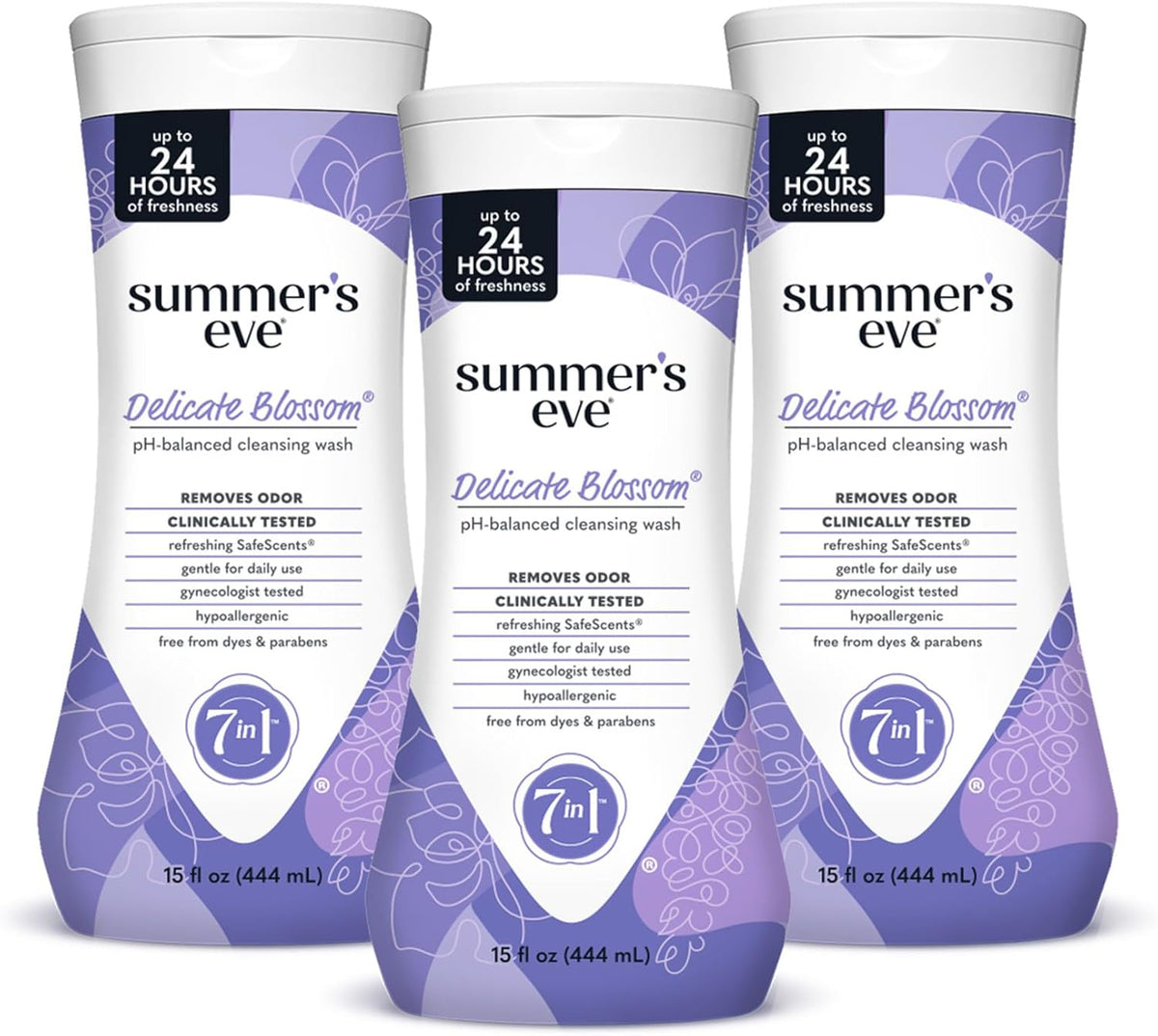 Summer's Eve Delicate Blossom Daily Refreshing All Over Feminine Body Wash, Removes Odor, Feminine Wash pH Balanced, 15 fl oz, 3 Pack