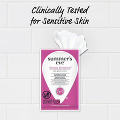 Summer's Eve Simply Sensitive Feminine Wipes, Gentle pH-Balanced Micellar Water Based Formula Helps Control Vaginal Odor, Individually Wrapped Wipes, 12 Count