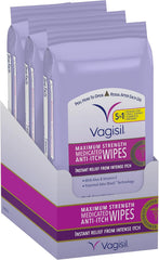 Vagisil Wipes, Anti-Itch Medicated Feminine Vaginal Wipes, Maximum Strength, Instant Relief, 20 Wipes (Pack of 3)