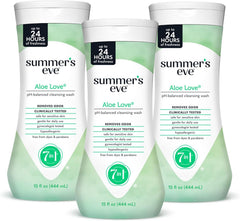 Summer's Eve Aloe Love All-Over Daily Feminine Wash, Gentle pH-Balanced Body Wash for Women Removes Vaginal Odor, 15 Fl Oz, Pack of 3
