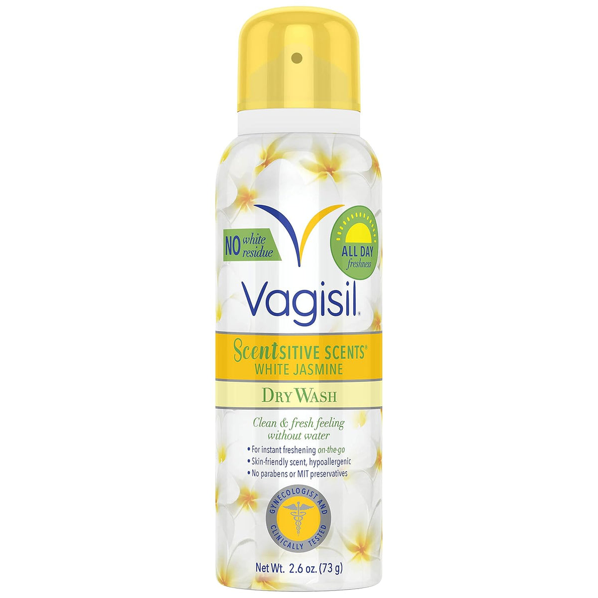 Vagisil Scentsitive Scents Feminine Dry Wash Deodorant Spray for Women, Gynecologist Tested, Paraben Free, White Jasmine, 2.6 Ounce (Pack of 1)