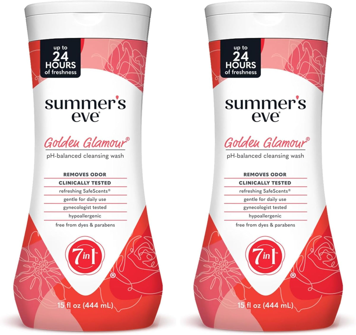 Summer's Eve Golden Glamour All-Over Daily Feminine Wash, pH-Balanced Body Wash for Women, Removes Vaginal Odor and Refreshes, 15 Fl Oz (Pack of 2)