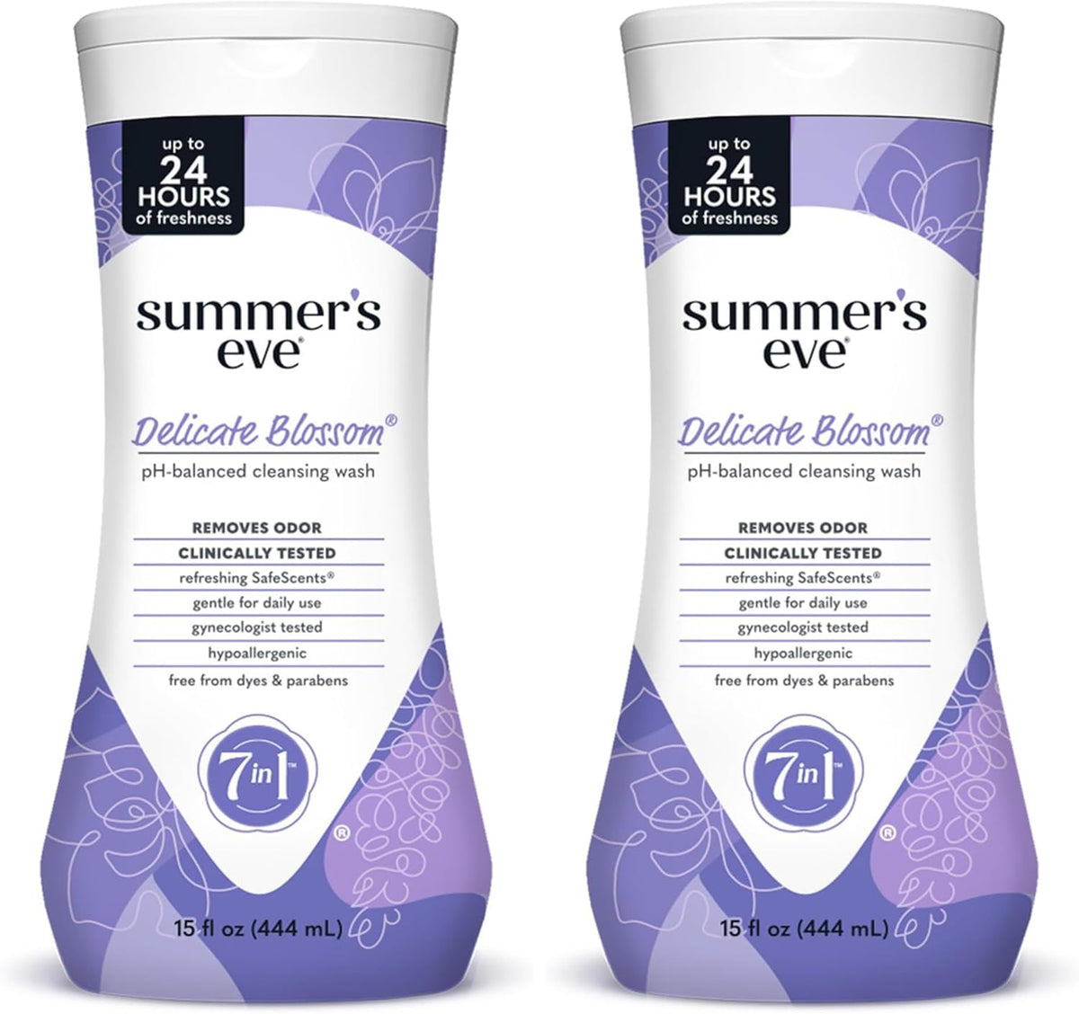Summer's Eve Delicate Blossom All-Over Daily Feminine Wash, pH-Balanced Body Wash for Women, Removes Vaginal Odor and Refreshes, 15 Fl Oz (Pack of 2)
