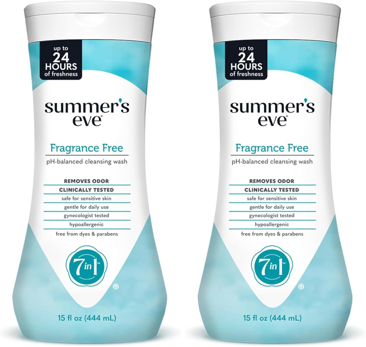 Summer's Eve Fragrance Free All-Over Feminine Wash, Gentle pH-Balanced Body Wash for Women, Removes Vaginal Odor, 15 Fl Oz (Pack of 2)