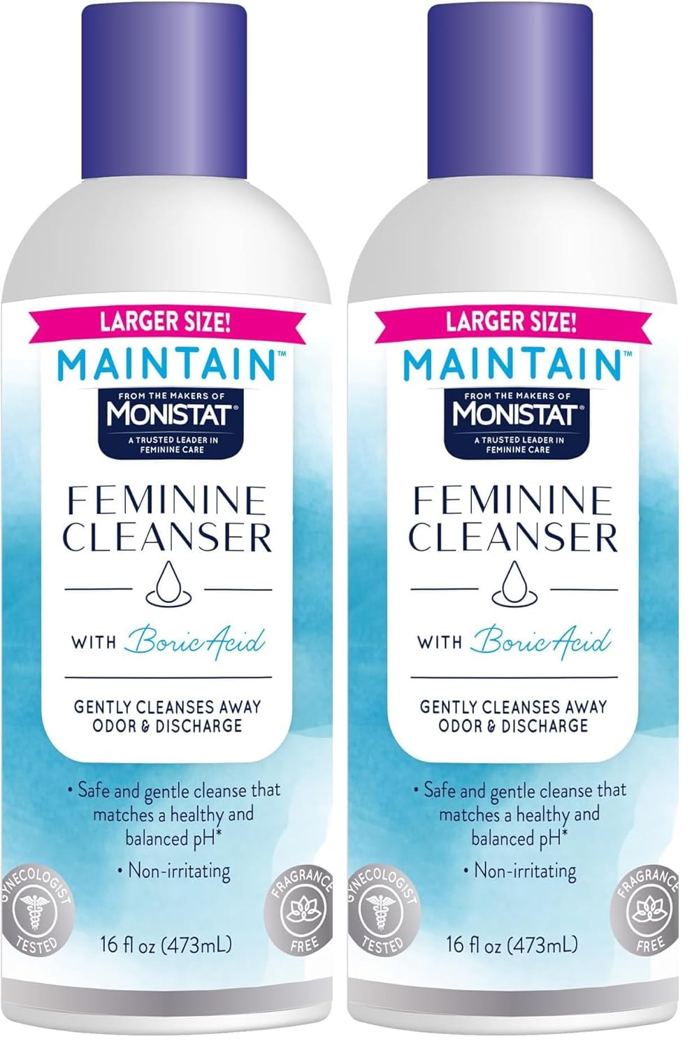 Monistat Boric Acid Feminine Wash, Fragrance-Free Intimate Wash for Women with Gentle pH-Balanced Formula, 16 Fl Oz (Pack of 2)