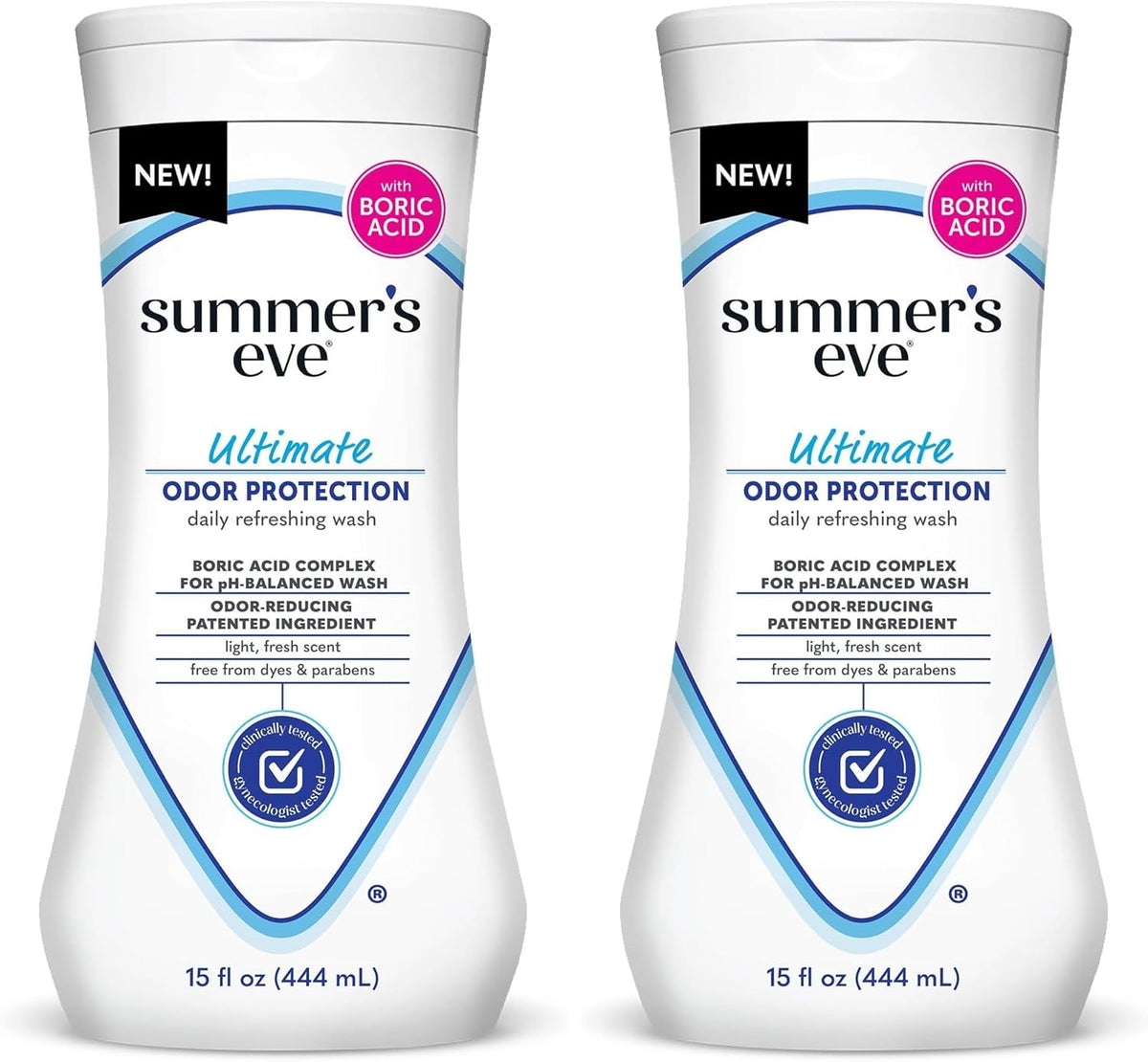 Summer's Eve Ultimate Odor Protection Daily Feminine Wash,pH-Balanced Formula Body Wash for Women with Boric Acid Helps Control Vaginal Odor,15 Fl Oz,(Pack of 2)