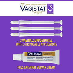 Vagisil Vagistat 3 Day Yeast Infection Treatment for Women, Relieves External Itching and Irritation - 2% External Miconazole Nitrate Cream, 3 Disposable Suppositories & Applicators (Pack of 2)