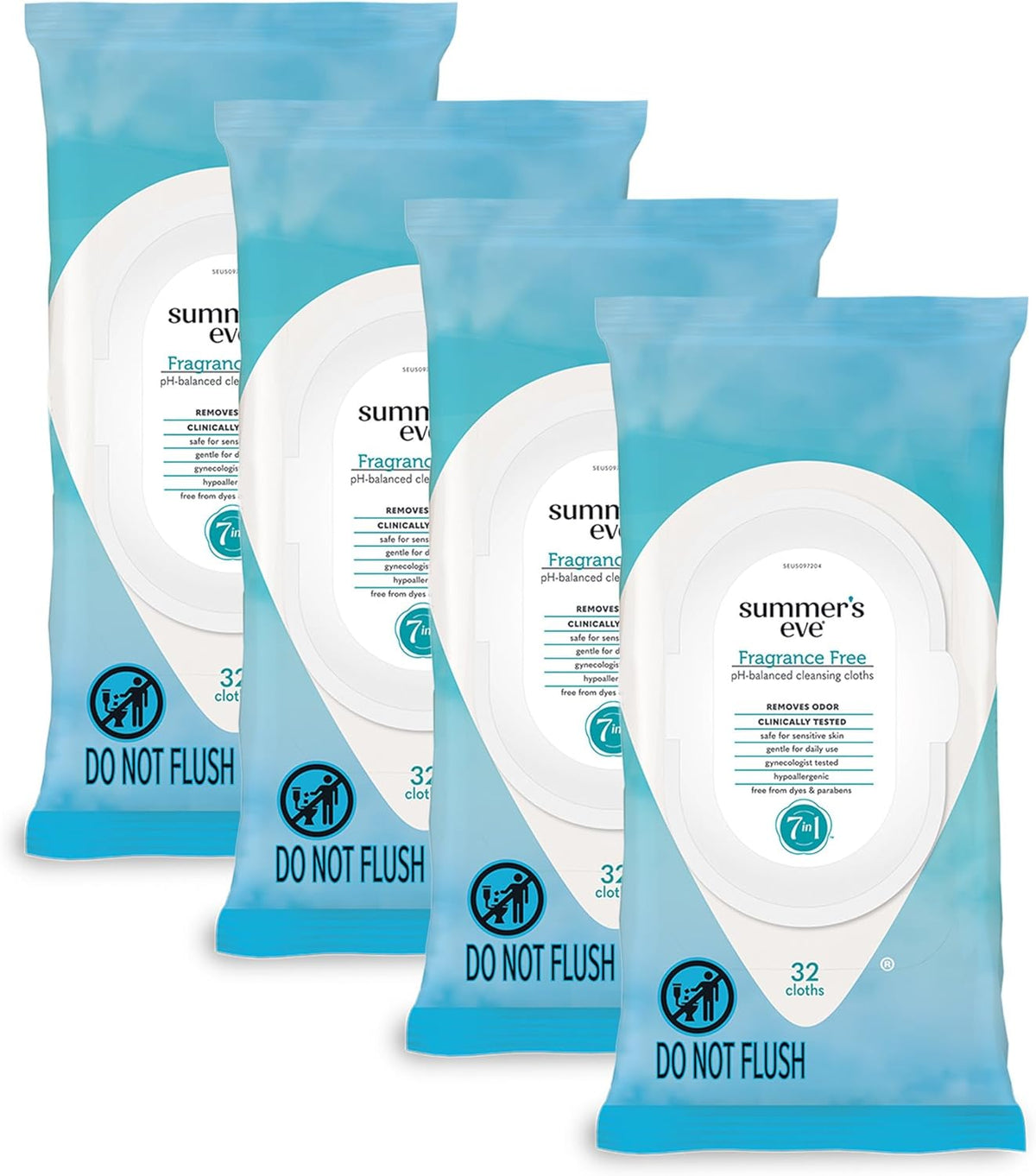 Summer's Eve Feminine Wipes, Fragrance Free, Vaginal Wipes with Gentle pH-Balanced Micellar Water Formula, Feminine Care to Help Remove Vaginal Odor, Gynecologist Tested, 32 Wipes, 4 Pack