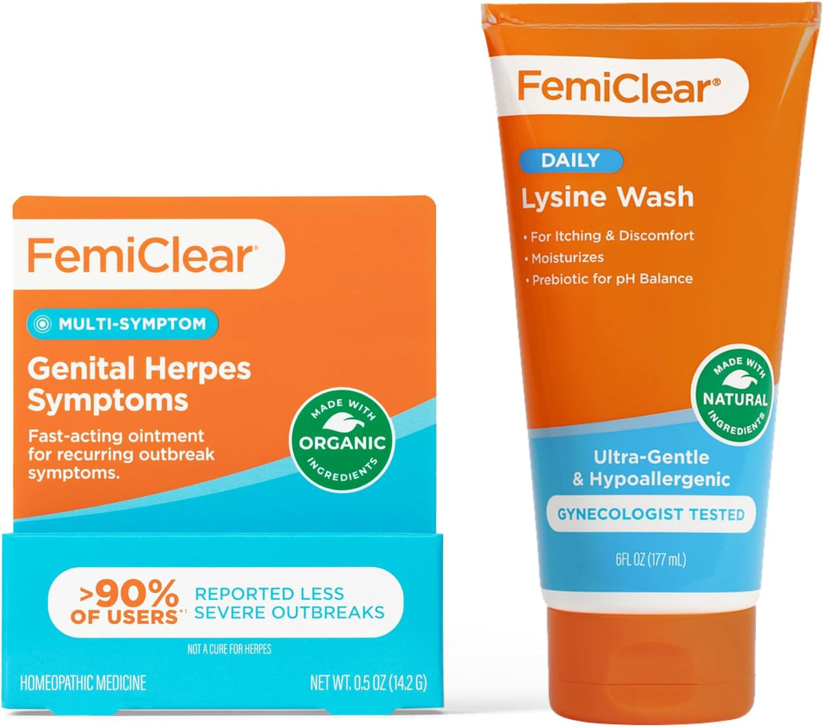 FemiClear Complete Feminine Care, Gentle Wash & Herpes Relief Cream - Natural Ingredients for Comfort