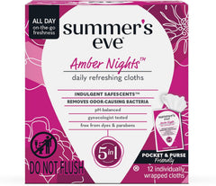 Summer's Eve Amber Nights Feminine Wipes, with Gentle pH-Balanced Formula Designed to Remove Odor, Individually Wrapped Wipes, 12 Count