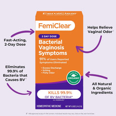 FemiClear for Bacterial Vaginosis Symtoms - Fast Relief for Discomfort, Itching & Discharge, pH Balance & Vaginal Health Support, Freshness & Odor Control, All-Natural Organic Ingredients, 2-Day Dose