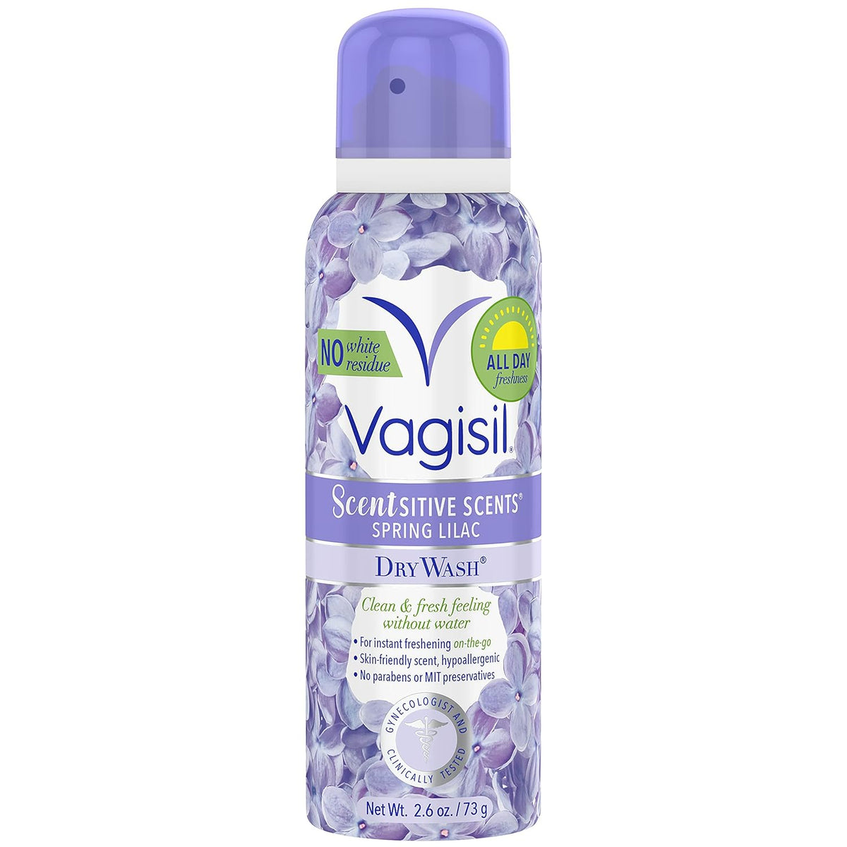 Vagisil Scentsitive Scents Feminine Dry Wash Deodorant Spray for Women, Gynecologist Tested, Paraben Free, Spring Lilac, 2.6 Ounce (Pack of 1)