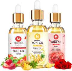 3 Pack Yoni Oil Organic Feminine Oil for Women pH Balance - Feminine Deodorant -Vaginal Moisturizer -Eliminates Odor with Natural Pineapple Rose Strawberry Essential Oil, 1 fl oz/pc