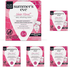 Summer's Eve Sheer Floral Feminine Wipes, Gentle pH-Balanced Formula Helps Control Vaginal Odor, Individually Wrapped Wipes, 12 Count (Pack of 5)