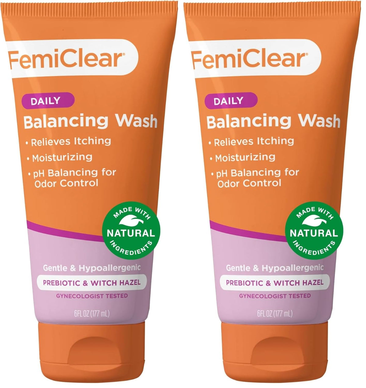 FemiClear Soothing Daily Feminine Wash - Feminine Care Wash for Itching & Irritated Skin, Feminine Hygiene Products, Essentials for Vaginal Health, PH Balance for Women (6FL oz) (Pack of 2)