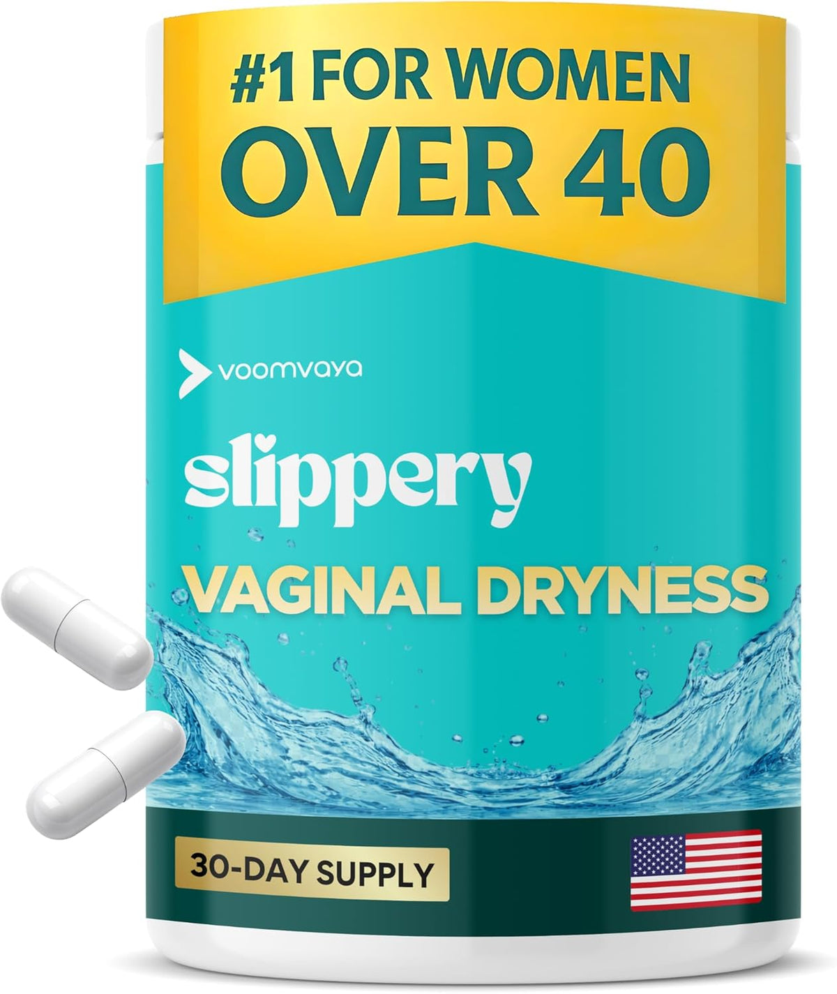 VoomVaya Slippery – Vaginal Dryness Relief for Women Over 40 – Vaginal Moisturizer with Slippery Elm for Women to Support Vaginal Moisture – 60 Capsules