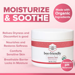 BeeFriendly Organic Vaginal Moisturizer, USDA Certified, Natural Vulva Cream For Dryness, Itching, Irritation, Redness, Chafing Of Vagina Due To Menopause & Thinning, 6 oz (3 Jars in a box)