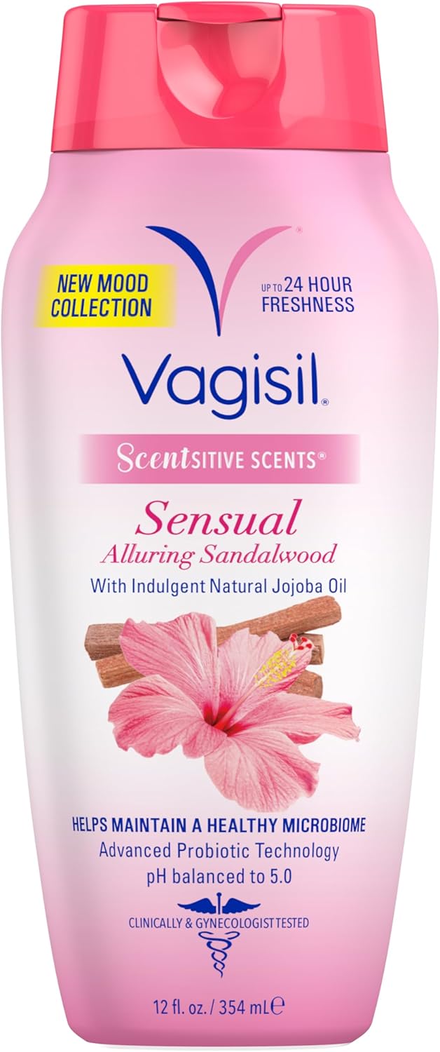 Vagisil Feminine Wash for Intimate Area Hygiene, Scentsitive Scents Sensual Alluring Sandalwood, pH Balanced and Gynecologist Tested, 12 oz (Pack of 1)