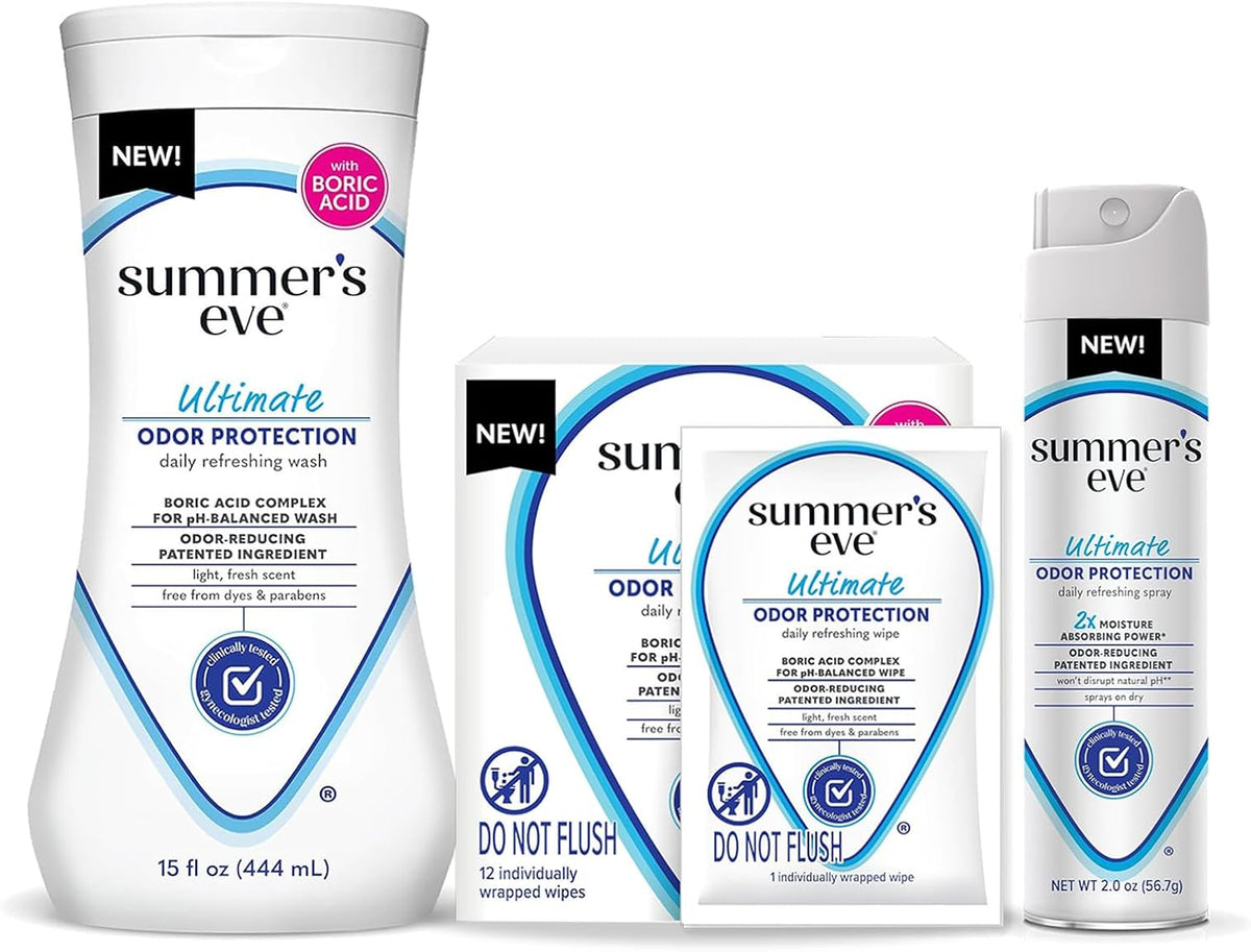Summer's Eve Ultimate Odor Protection Bundle; Feminine Body Wash and Wipes with Boric Acid + Feminine Odor Protection Spray