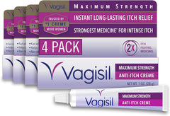 Vagisil Maximum Strength Feminine Anti-Itch Cream with Benzocaine for Women, Helps Relieve Yeast Infection Irritation, Gynecologist Tested, Fast-acting, Soothes and Cools Skin, 1 oz (Pack of 4)