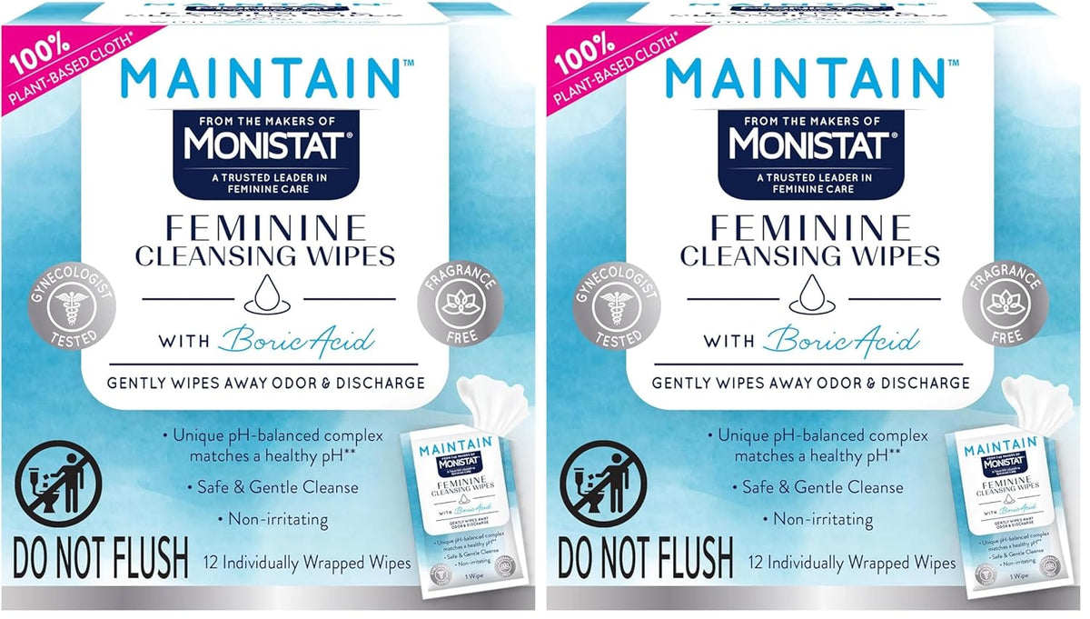 Monistat Feminine Wipes, 12 Ct, Pack of 2 | With Boric Acid | Fragrance Free