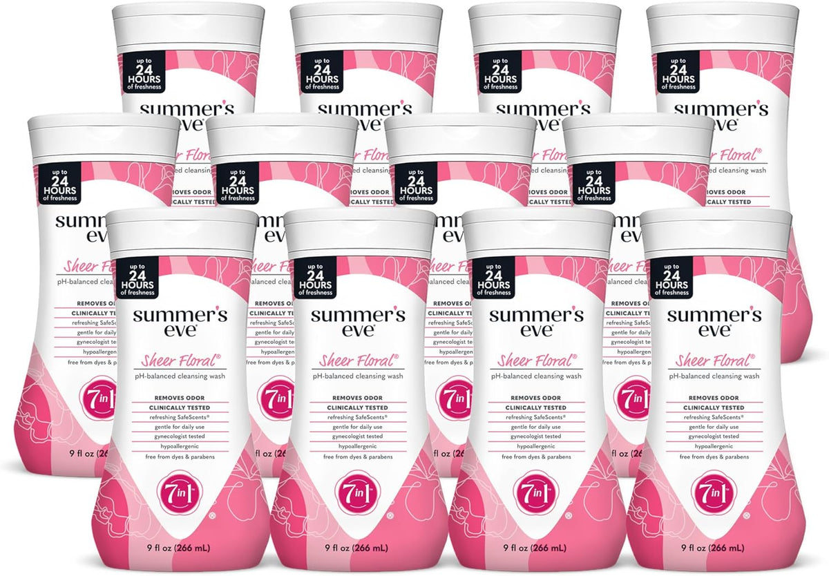Summer’s Eve Feminine Wash, Sheer Floral, Daily pH-Balanced Body Wash for Women, Feminine Care to Remove Vaginal Odor, Gynecologist Tested, 9 Fl Oz, Pack of 14