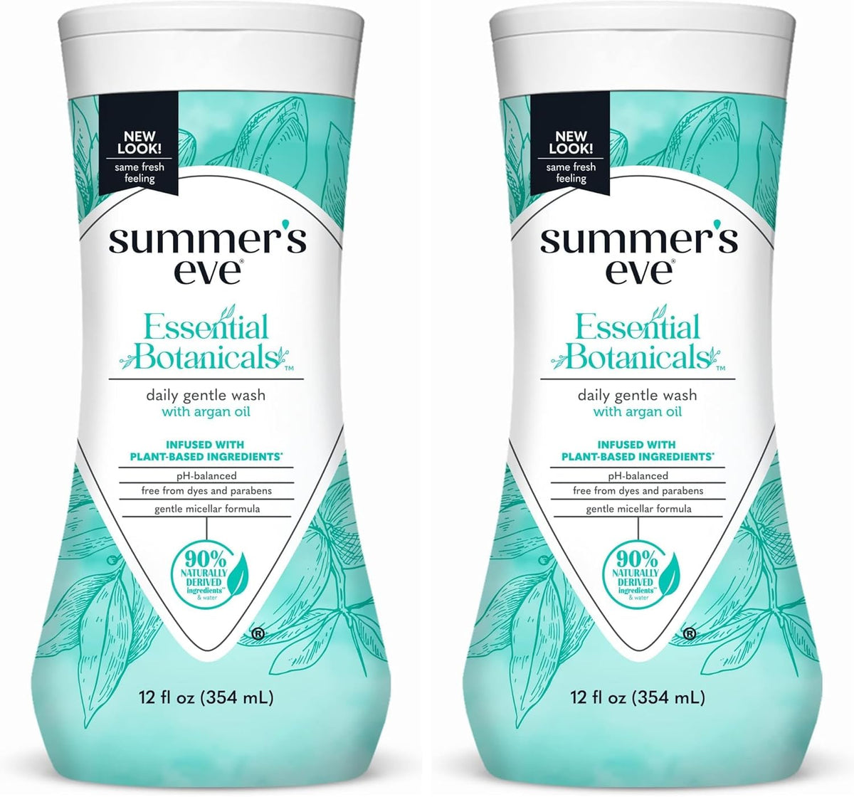 Summer's Eve Essential Botanicals All-Over Daily Feminine Wash with Argan Oil, Gentle pH-Balanced Body Wash for Women, Removes Vaginal Odor and Refreshes, 12 Fl Oz (Pack of 2)