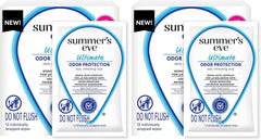 Summer's Eve Ultimate Odor Protection Daily Feminine Wipes, Gentle pH-Balanced Formula with Boric Acid Cleanses & Removes Vaginal Odor, Individually Wrapped Body Wipes, 12 Count (Pack of 2)