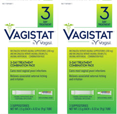 Vagisil Vagistat 3 Day Yeast Infection Treatment for Women, Relieves External Itching and Irritation - 2% External Miconazole Nitrate Cream, 3 Disposable Suppositories & Applicators (Pack of 2)