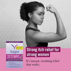Vagisil Anti-Itch Medicated Feminine Intimate Wipes for Women, Maximum Strength, Gynecologist Tested, 12 Wipes (Pack of 3)