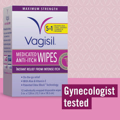 Vagisil Anti-Itch Medicated Feminine Intimate Wipes for Women, Maximum Strength, Gynecologist Tested, 12 Wipes (Pack of 3)